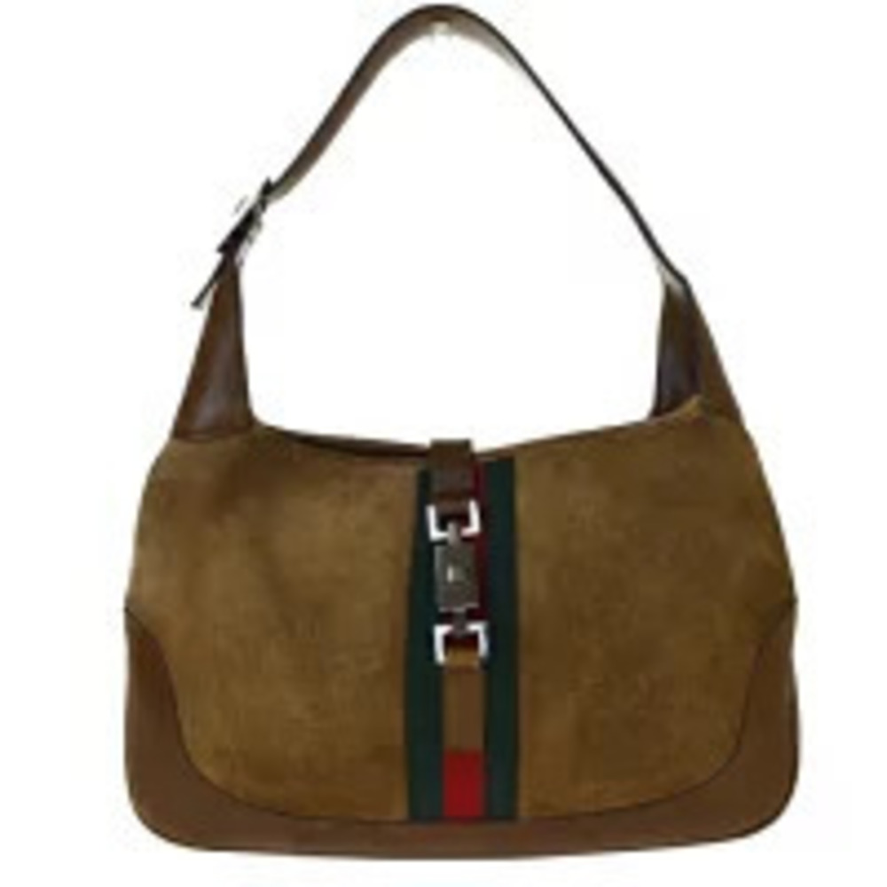 Gucci Jackie Sherry Shoulder Bag Brown Green Red Suede Leather